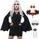 Mepase Halloween Vampire Costume for Women with Teeth Accessories Gothic Witch Dress Vampire Fangs and Necklace Earring (X-Large)