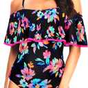 Tempt Me Women's One Piece Swimsuit Vintage Off Shoulder Ruffled Bathing Suits (X-Large, Pink Colorful Floral)