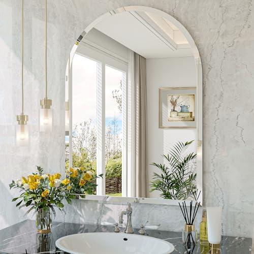 JIINGYO Frameless Bathroom Mirror, 22"x30" Arched Bathroom Vanity Mirrors for Beveled Edge, Arched Wall Mirror, Decorative Arch Mirrors for Bedroom, Entryway, Living Room : Home & Kitchen