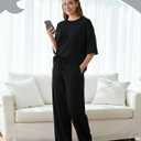 PATPAT Lounge Sets for Women Short Sleeve Pajama Set Soft Comfy Elastic Pjs 2 Piece Loungewear Outfits with Pockets (Black, M)