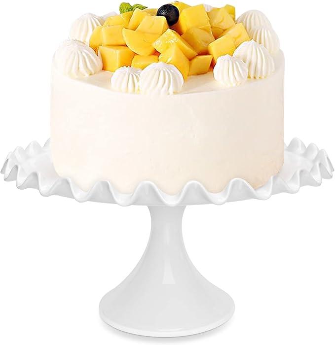 12-Inch Porcelain Round Cake Stand - White Dessert Stand for Wedding, Birthday Party
