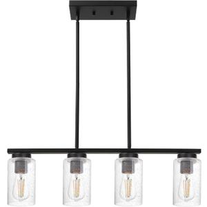 Black Kitchen Island Light with Seeded Glass Shade, 4-Lights Farmhouse Chandelier Ceiling Pendant Lighting Fixture for Dining Room