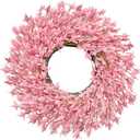 26 Inch Spring Wreaths for Front Door Large Valentines Spring Door Wreath Easter Wild Floral Summer Wreaths Outside All Season for Farmhouse Porch Wall Wedding Living Room Home Decor(Pink)