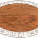 Yair Emanuel Challah Cutting Board | Oval Wood with Metal Bezel Shabbat and Yom Tov (CBO-1), 18"L x 13"W
