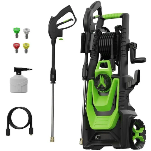Electric Pressure Washer 1700PSI Power Washer With Hose Reel, Foam Cannon, Green