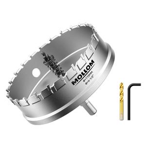 Mollom (4-1/2"|115mm) Heavy Duty Carbide Hole Saw with 2 Pilot Drill Bits, Hole Cutter cuts Stainless Steel, mild Steel, Iron, Copper, Brass, Plastic