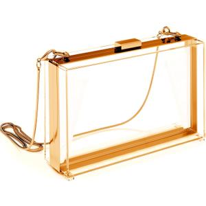 Clear Purse Crossbody Bag Acrylic Clutch for Women, Stadium Approved - Crossbody/Handbag. Gift Box Purse Included. SMALL (Gold)