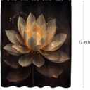 Black Gold Flower Shower Curtain for Bathroom, Yellow Golden Lotus Floral Fabric Bath Decoration Set with Hooks 72x72 Inch