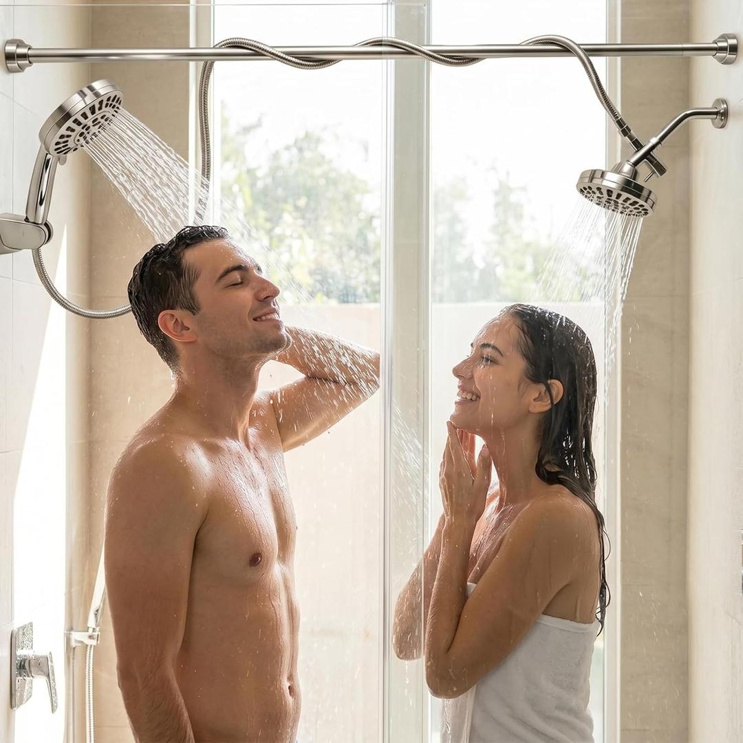 Tandem Dual Shower Head for Couples, Silver