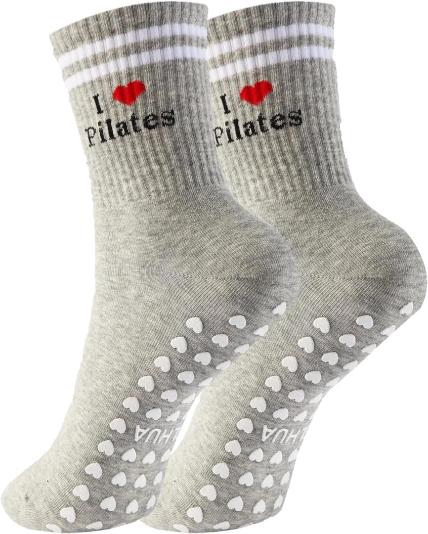 Pilates Socks for Mother's Day,Women Pilates Heart Grip Socks Cuffs,Anti-Skid Cotton Grip for Ballet,Home,Studio 1Pair