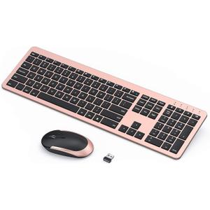 seenda Rechargeable Wireless Keyboard Mouse Combo Full Size Cordless Keyboard & Mouse Sets with Build-in Lithium Battery Ultra Thin Quiet Keyboard Mice (Rose Gold & Black)