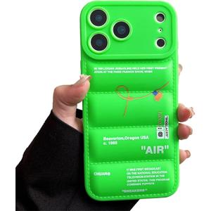 IAIYOXI Puffer Case with Sports Shoes Brand Design for iPhone 17 Pro Max,Sneakers Ins White or Black Label Soft Cover-Blue Puffy Cover for iPhone 17 16 15 14 13 12 11 Pro Max Plus XR (Bright Green)