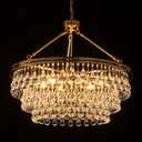 TOCHIC Modern Crystal Chandelier for Dining Room, 24 inch Gold Chandeliers Light Fixtures High Ceiling Crystal Pendant Lighting for Bedroom, Kitchen Island Light, Living Room Chandelier, 3 Tiers