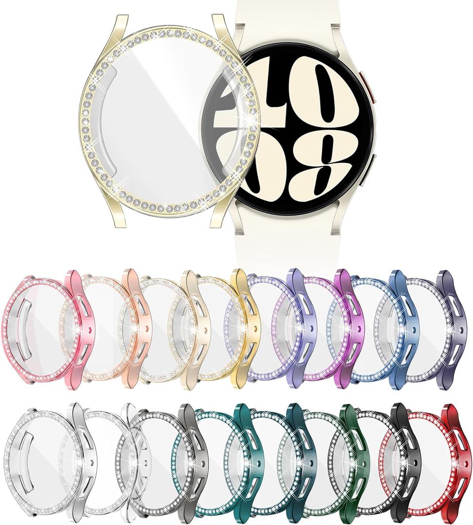 16-Pack YUVIKE Watch Screen Protector for Samsung Galaxy Watch6 40MM, Bling Case TPU Soft Glitter Cover Full Protection with Crystal Rhinestone for Galaxy Smart Watch6 40mm(SM-R930)
