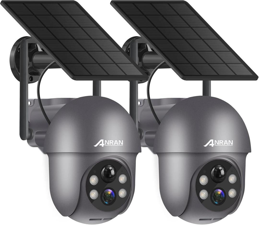 ANRAN 3MP Security Camera Wireless Outdoor, 2K Solar Outdoor Camera with 360 View, Smart Siren, Spotlights, Color Night Vision, PIR Human Detection, Pan Tilt Control, 2-Way Talk, Q01 Grey, 4 Packs