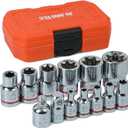 13-Piece E-Torx Socket Set with 6-Point Star Design - E4 to E20 Sizes, 1/4 & 3/8 Drive, Hardened CR-V Steel, Impact Wrench Compatible, Sturdy Molded Case