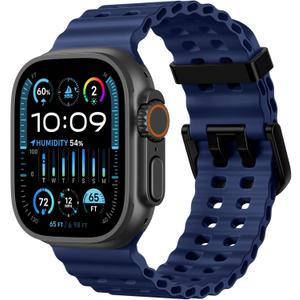 Odbeai Ocean Sport band Compatible with Apple Watch Ultra 2 3/Ultra Band for Men 49mm 46mm 45mm 44mm 42mm,Soft Silicone Breathable Waterproof Outdoors for iWatch Series 11 10 9 8 7-1 SE Men Women (Blue)