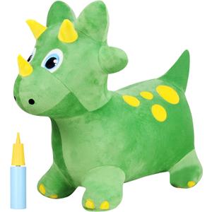 INPANY Bouncy Horse, Dinosaur Hopper Toys, Toddler Plush Bouncing Animal, Dinosaur Birthday Party Decorations, Inflatable Ride on Rubber Triceratops Bouncer, Outdoor for 2 3 4 Yr Boy Girl