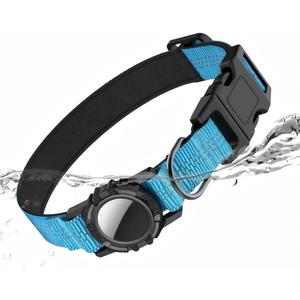Waterproof Dog Collar with Built-in Holder, IP68 Waterproof, Reflective, Ultra-Durable Comfort Padded Heavy Duty Dog Collar for Small Medium Large Dogs(M (12.6"-17.1"), Blue)