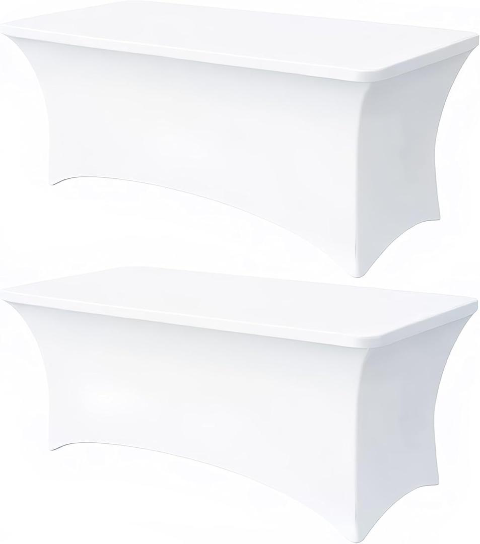 6FT White Table Cloth - 2 Pack Fitted Stretch Rectangle Spandex Tablecloth, Washable Table Cover for Party, Picnic, Wedding, Banquet, Birthday and Festival(30" x 72")