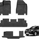 All Weather Floor Mats for 2025 2024 2023 2022 Nissan Pathfinder 8 Passenger/Infiniti QX60 7 Passenger, 1st & 2nd & 3rd Row Full Set, Heavy Duty Car Floor Liners-Black Pathfinder Accessories