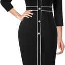 VFSHOW Womens Buttons Patchwork Work Business Office Party Bodycon Pencil Sheath Dress (X-Large, Black)