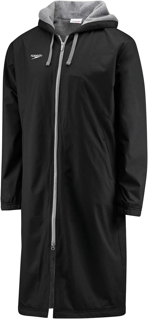 Speedo womens Parka Jacket Fleece Lined Team Colors Swimsuit, Speedo Black, Large US