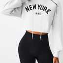 Hilinker Women's Graphic Cropped Hoodies Pullover Casual Cute Long Sleeve Workout Tops White NEW YORK Medium (White, M)