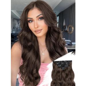 KooKaStyle Clip in Hair Extensions for Women with Thinning Hair7PCS 20 Inch Thick Long Wavy Hair Extensions Clip InsChocolate Brown with Dark Brown Synthetic Hairpiece for Daily Use Voluminous Look