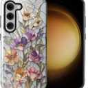 CARLOCA Case for Samsung Galaxy S23,Vintage Botanical Mosaic Flowers Design- Hybrid Dual Protection Soft TPU + Hard PC, Shockproof & Anti-Scratch Cover Men Women Stylish Protective Phone Case