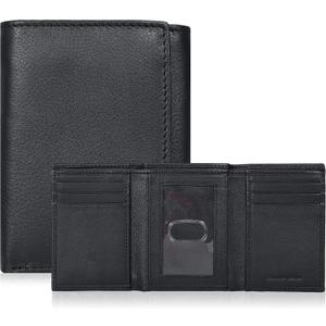 Tri fold Leather Wallet for Men with RFID | Slim Wallets for Men with 1 ID and 6 Credit card slots | Front Pocket Minimalist (Nappa Black)