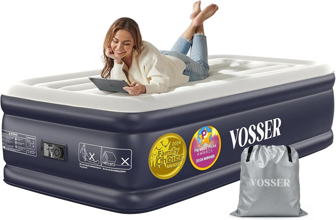 VOSSER Twin XL Air Mattress with Built in Pump Raised,80" Long,Upgraded 18''Inflatable Mattress,Self Inflatable Blow Up Mattress in 2 Mins,Twin Size Air Mattress with Carry Bag for Home,Camping