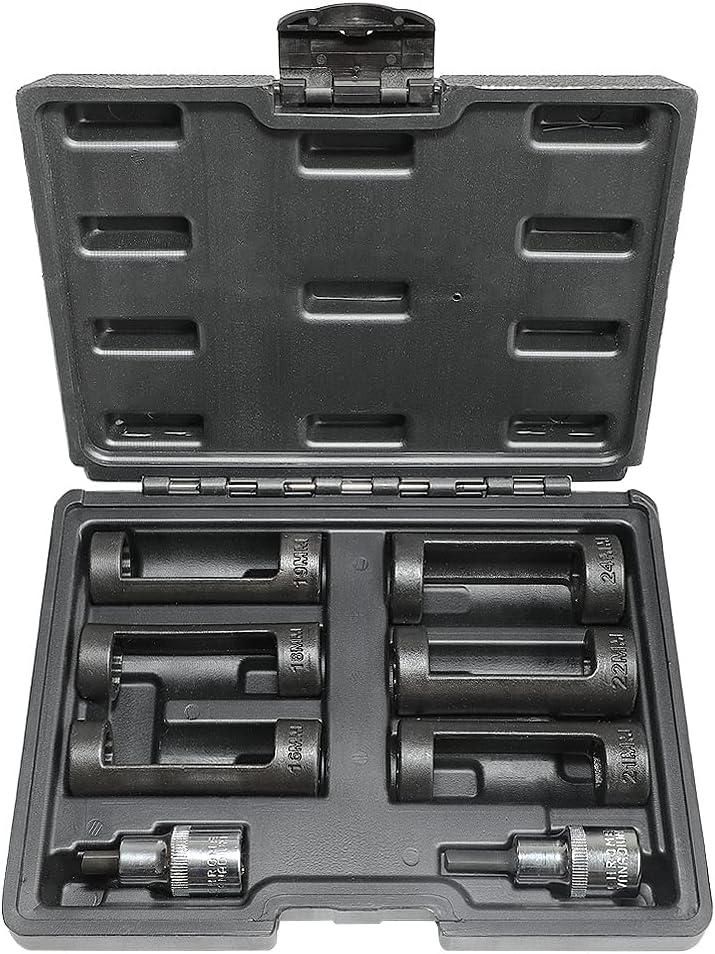 Strut Nut Socket 16mm 18mm 19mm 21mm 22mm 24mm with 12 Point 1/2" Drive Suspension Strut Spreader Socket 8pc Shock Absorber Tool