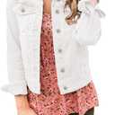 LookbookStore Women's Basic Long Sleeves Button Down Fitted Denim Jean Jackets for Women Western White Size X-Small 