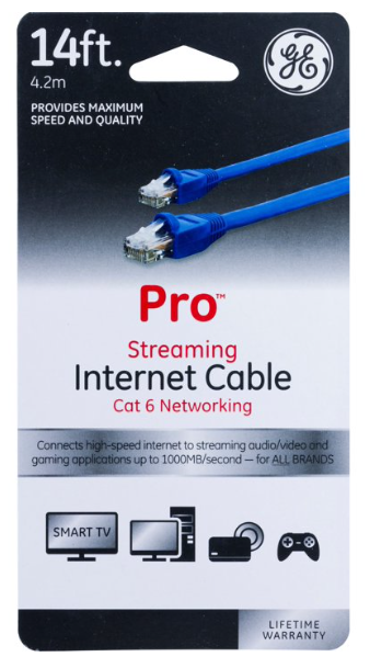 GE Pro 14ft Cat6 Ethernet Internet Cable, Blue