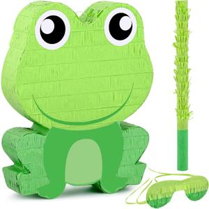 3 Pcs Cow Dog Frog Panda Piata Farm Birthday Party Favors Decorations Supplies Include Large Piata, Stick, Paper Blindfolds for Barnyard Theme Country Outdoor Party Games for Kids (Frog)