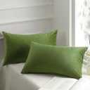 Phantoscope Pack of 2 Velvet Decorative Throw Pillow Covers Soft Solid Square Cushion Case for Couch Green 3x3x10 inch