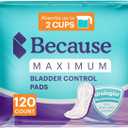 Because Incontinence Pads for Women - Maximum Absorbency, Postpartum Liners, Up to 100% Leak-Free Protection, Discreet Protection for Bladder Leaks, 120 Count (6 Packs of 20) New Version