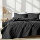 inron Quilt Set Queen Size, Black Microfiber Ultrasonic Full Bedspreads, Lightweight Breathable Coverlet, Modern Geometric Pattern Thin Bedding Set for All Season (1 Quilt, 2 Pillow Shams)