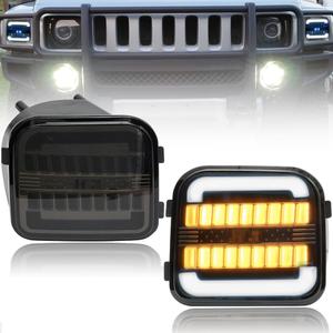 NJSBYL Amber LED Turn Signal Lights For Hummer H3 H3T 2006 2007 2008 2009 2010 Front Corner White Fog DRL Running Position Parking Lamps Side Marker Light Assembly Smoked Lens 15139187 15139188