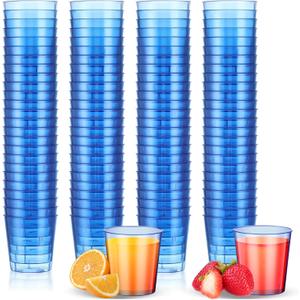 Tioncy 100 Pcs Neon Plastic Shot Glasses 1 oz disposable shot glasses colored Mini Party Drinking Cups for Cocktail Whiskey Wine Birthday Christmas New Year Party(Blue)