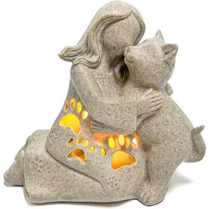 INLOMEM Cat Memorial Gift, Granite Sculpture, Hand-Sculpted Resin Pet Loss Sympathy Gift with LED Candle Holder, Home Decor for Pet Owners, Granite