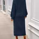 MEROKEETY Women's Fuzzy 2 Piece Outfit Winter Long Sleeve Off Shoulder Pullover Top Midi Skirt Matching Lounge Sets (L)