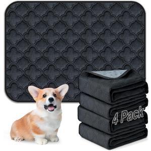 Washable Pee Pads for Dogs - 4 Pack Reusable Pee PadsWaterproof Puppy PadsPet Training PadsSuper Absorbent with Dog Paw Shape Non-Slip Backing (Dark Grey, 18" X 24" - 4 Pack)