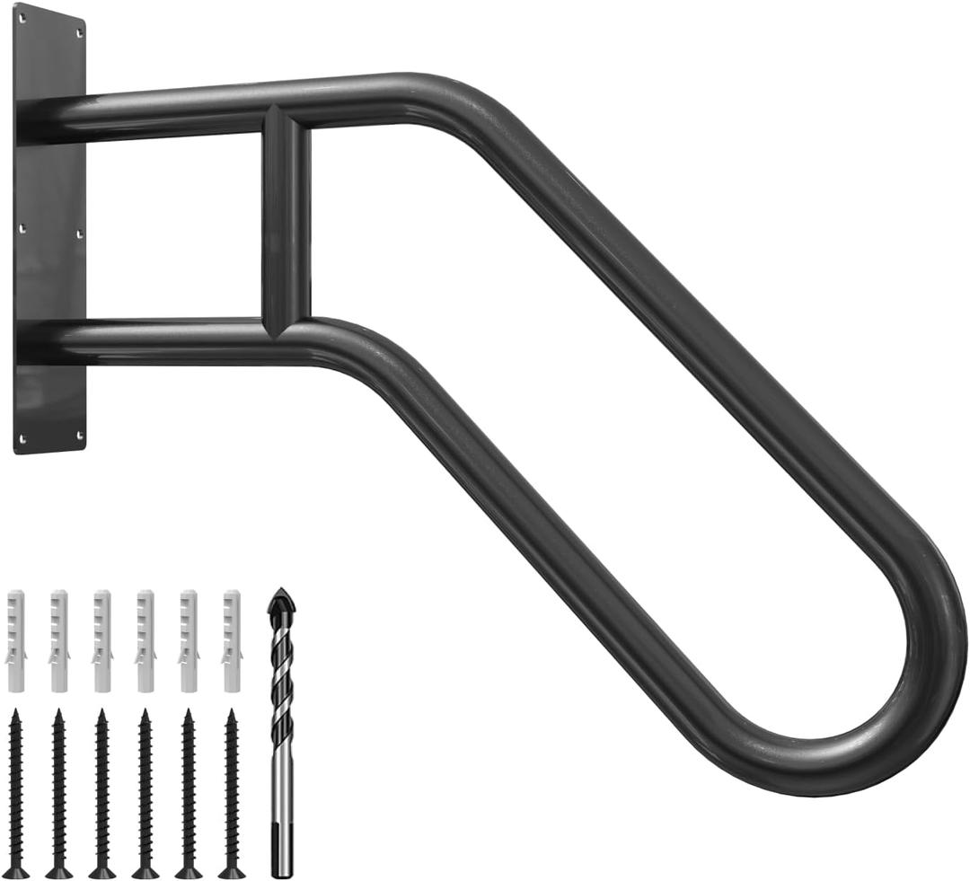 Handrails for Outdoor Steps Wall Mount, Stair Railings for 1-3 Steps, U-Shaped Staircase Handrail for Garage, Porch, Yard and Garden - Black, 1 Pack