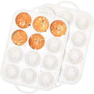 Silicone Muffin Pans for Baking 2 Pack, 2.8 Inch with Metal Reinforced Frame, Regular Size Nonstick Silicone Cupcake Pan 12 Cups for Baking Homemade Muffins, Cupcakes, Dishwasher Safe BPA Free