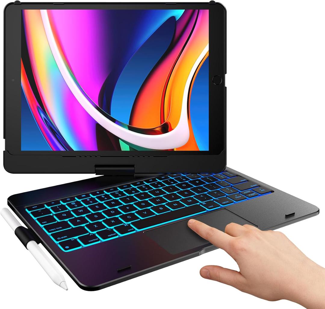 typecase Touch for iPad 9th Generation Case with Keyboard (10.2", 2021),Multi-touch Trackpad,10 Color Backlight, 360 Rotatable, Thin & Light for 8th Gen (2020),7th Gen (2019), Air 3,Pro 10.5 (Black).