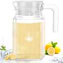Gejoy 2 Pcs Glass Pitcher with Lid and Handle Fridge Pitcher with Spout Clear Glass Water Juice Containers small Milk Jug Jar Carafef or Lemonade Iced Tea Cocktails(16.75 oz,Stripe)
