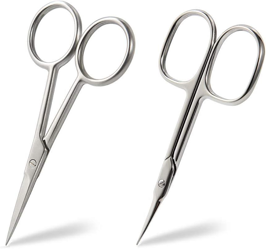 BEZOX Small Scissors 2 PCS Set - Nail Cuticle Scissors/Manicure Scissors Kit - Straight and Curved Blade Beauty Scissor for Beard/Mustache, Nose Hair, Ear Hair, Eyelashes and Eyebrow Trimming