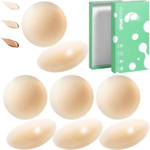 PRETTYWELL Nipple Covers No Show 4 Pairs Large Sticky Nipple Pasties Seamless Reusable Thin Breast Petals Nude (L)